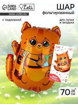 Воздушный шар фольгированный 28" «Котик-волшебник», с подложкой