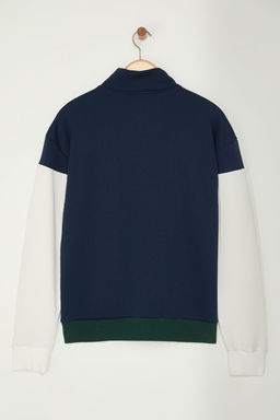 Zumrut Yesili Oversize/Genis Kesim Renk Blok Dik Yaka Fermuarl? Sardonsuz Sweatshirt TMNAW25SW00052
