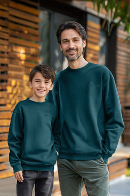 Petrol Erkek Cocuk Baba-Ogul Bask?l? Orme Mini Me Sweatshirt TKDAW25SW00101