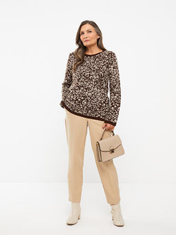 Bisiklet Yaka Desenli Uzun Kollu Kad?n Triko Kazak