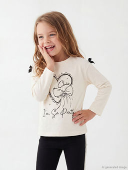 Bisiklet Yaka Bask?l? K?z ?ocuk Tak?m