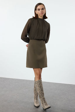 TRENDYOLMILLA Siyah A Kesim Dik Yaka Astarl? Sifon Mini Dokuma Elbise TWOAW24EL00296  фото 8