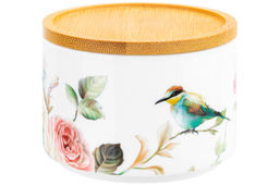 Банка д/хранения 250 мл 9,3*9,3*7 см Певчие птички + дер. крышка-подст. с сил. упл. (без золота) - Elan gallery фото 5