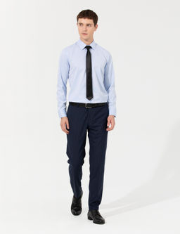 A__k Mavi Slim Fit Uzun Kollu Basic G_mlek