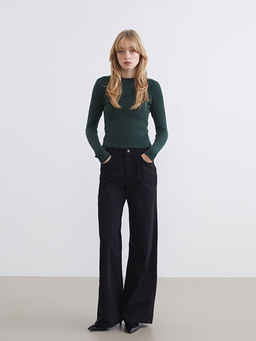 Bisiklet Yaka Kendinden Desenli Kad?n Triko Kazak