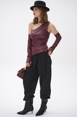 Кожаный топ с рукавами Рикси (бордовый)