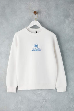 Teen Ekru Kal?n Ici Polarl? Cicek Nak?sl? Bisiklet Yaka Oversize Orme Sweatshirt TWOAW26SW00154 - Trendyolmilla фото 5