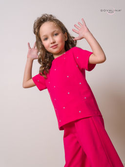 Костюм Лето сердечки малина-маджента