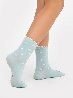 Цена за 5 пар! Носки детские мятные с пикотом на борту и рисунком в виде котиков - Mark formelle фото 3