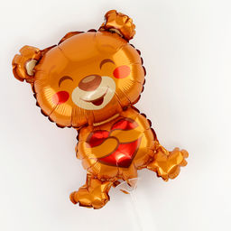 Цена за 5 шт. Воздушный шар фольгированный 16 Мишка с сердцем, фигура, для палочки - Страна карнавалия фото 2