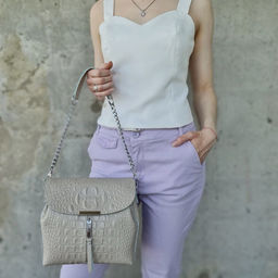 Женская кожаная сумка через плечо под крокодила 0112-10 - Cidirro фото 4