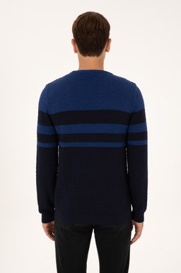 Erkek Slim Fit Bisiklet Yaka Lacivert Kazak