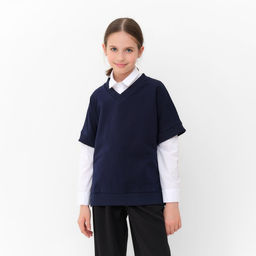 Жилетка для девочки MINAKU: School Collection, тёмно-синяя, рост 134 см