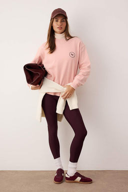 Ac?k Gul Kurusu Premium Oversize Kal?p Nak?sl? Kal?n Ici Polarl? Orme Sweatshirt TWOAW26SW00203