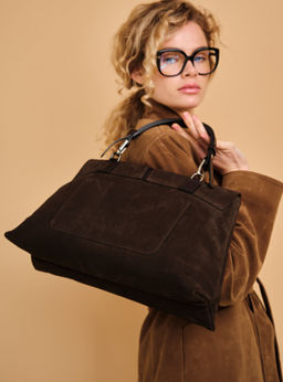 Замшевая сумка сэтчел Colette DBR 31349 черный каштан  фото 2