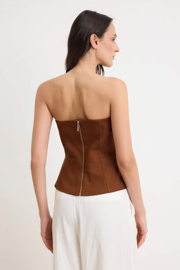 Kahverengi Dikis Detayl? Peplum Gabardin Dokuma Bluz TWOSS26BZ00448