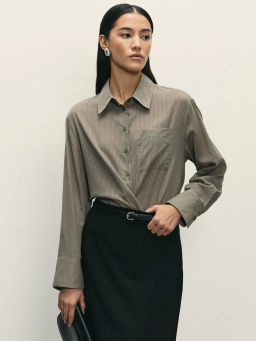 Рубашка в фактурную полоску из хлопка / Zarina