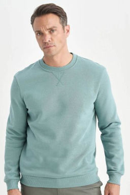 Regular Fit Bisiklet Yaka Kal?n Basic Duz Sweatshirt