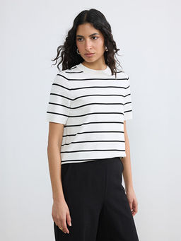 Bisiklet Yaka ?izgili Kad?n Triko Kazak