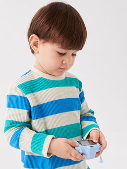 Bisiklet Yaka Uzun Kollu ?izgili Erkek Bebek Ti??rt