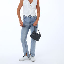 Сумка женская, среднего размера, кросс-боди, на молнии, 20×8.5×15 см, серая