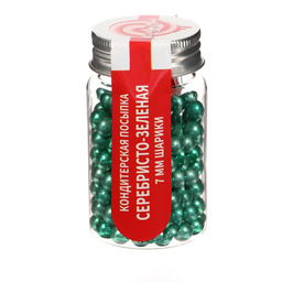 Кондитерская посыпка, серебристо-зеленая, шарики, 7 мм, 50 г - Кондимир фото 2