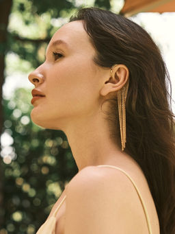 Серьга кафф Водопад, висячая, цвет золото