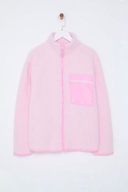 Winter Essentials Ac?k Pembe Kal?n Polar Fermuarl? Dik Yaka Cepli Orme Sweatshirt TWOAW24SW00071