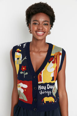 Cok Renkli Dugmeli Triko Yelek TWOAW22HI0331