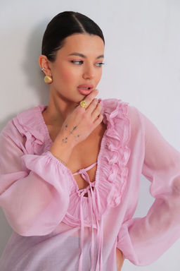 Martichelli Блуза с воланами по воротничку нежно-розовая фото 2