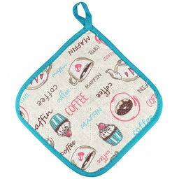 Кухонный комплект "Вкусняшки": прихватка-варежка 15х30см + прихватка 20х20см, рогожка 171г/м2, хлопок 100%, наполнитель - ватин 280г/м2, на пластмассовом подвесе, "Домашняя мода" (Россия)