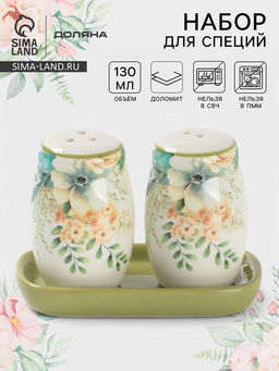 Набор для специй Доляна Цветы, 2 предмета: солонка, перечница 130 мл, доломит, белый