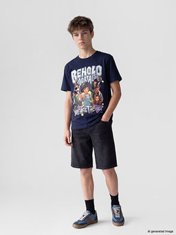 Bisiklet Yaka Stranger Things Bask?l? Erkek ?ocuk Ti??rt