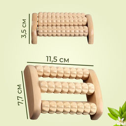 Массажёр для ног «Барабан», деревянный, 3 ролика с шипами, 11.5×7.7×3.5 см