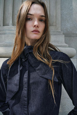 ZW COLLECTION DENIM SHIRT WITH BOW - Zara фото 2