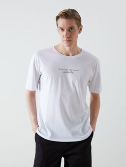 Bisiklet Yaka K?sa Kollu Bask?l? Penye Erkek Ti??rt