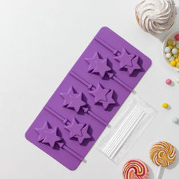 Форма для леденцов новогодний Доляна Звёзды, силикон, 24?11?1 см, 6 ячеек (5.2?4 см), с палочками, МИКС