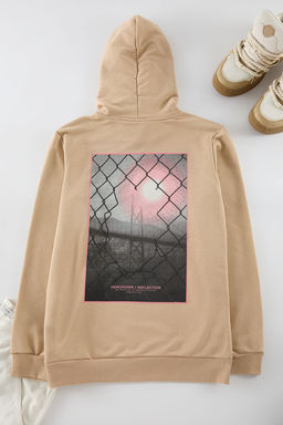 Tas Regular/Normal Kesim Kapusonlu S?rt Bask?l? Pamuklu Sardonsuz Sweatshirt TMNAW21SW0514