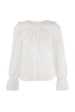 Limited Edition Beyaz Hafif Transparan Dantel Garnili Gomlek TWOSS26GO00123