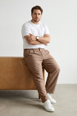 Buyuk Beden Bej Bol Wideleg Kumas Pantolon TMNAW25AR00000