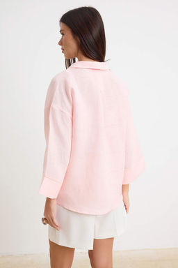 Pembe %100 Keten Rahat Gomlek TWOSS26GO00165 - Trendyolmilla фото 5