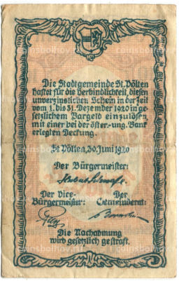 10 геллеров 1920 года Австрия Сен-Пёлтен (нотгельд)