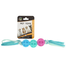 "Пэт тойс (Pet toys)" Игрушка для собаки "Три бусинки" 8х3см h3см, общий размер 24х3х3см, резиновая, с веревкой, цветная, на картоне (Китай)