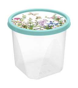 Цена за 2 шт. Контейнер для продуктов круглый 1л с декором "Цветущий луг" (светло-зеленый) 223110717/01,,