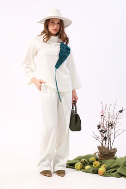 Джемпер NIKVA н923-3 молоко+изумруд  фото 2