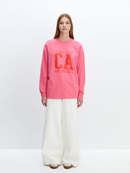 Bisiklet Yaka Bask?l? Oversize Kad?n Sweatshirt Tunik