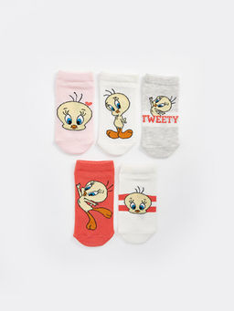 Tweety Desenli K?z ?ocuk Patik ?orap 5li