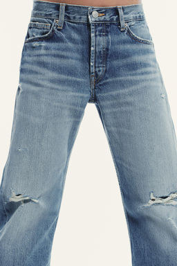 TRF RIPPED STRAIGHT-LEG MID-WAIST JEANS - Zara фото 5
