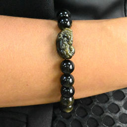 Обсидиан иризирующий браслет шарик 10мм с Драконом