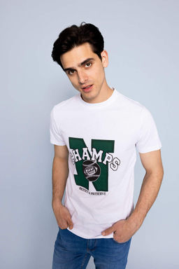 Облегающая футболка с коротким рукавом и круглым вырезом с принтом